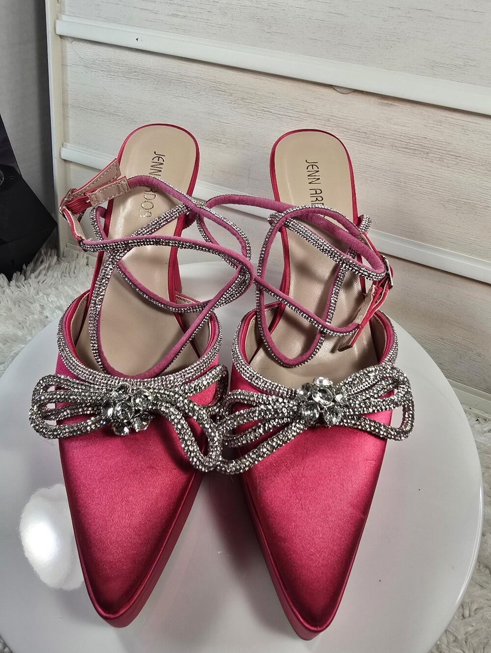 Jenn Ardor Elegant Pink Satin Pointed-Toe Embellished Women's Heels